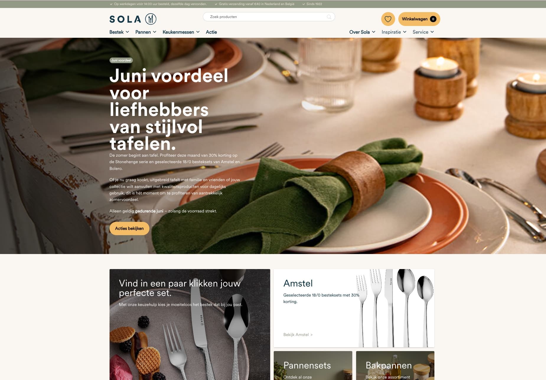 De webshop van Sola B.V., bestekmaker sinds 1866.